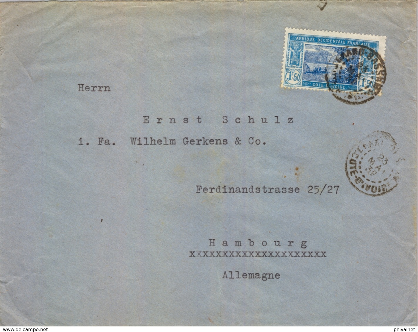 1938 , COTE D'IVOIRE - COSTA DE MARFIL , GRAND BASSAM - HAMBURGO , SOBRE CIRCULADO, YV. 82 - Cartas & Documentos
