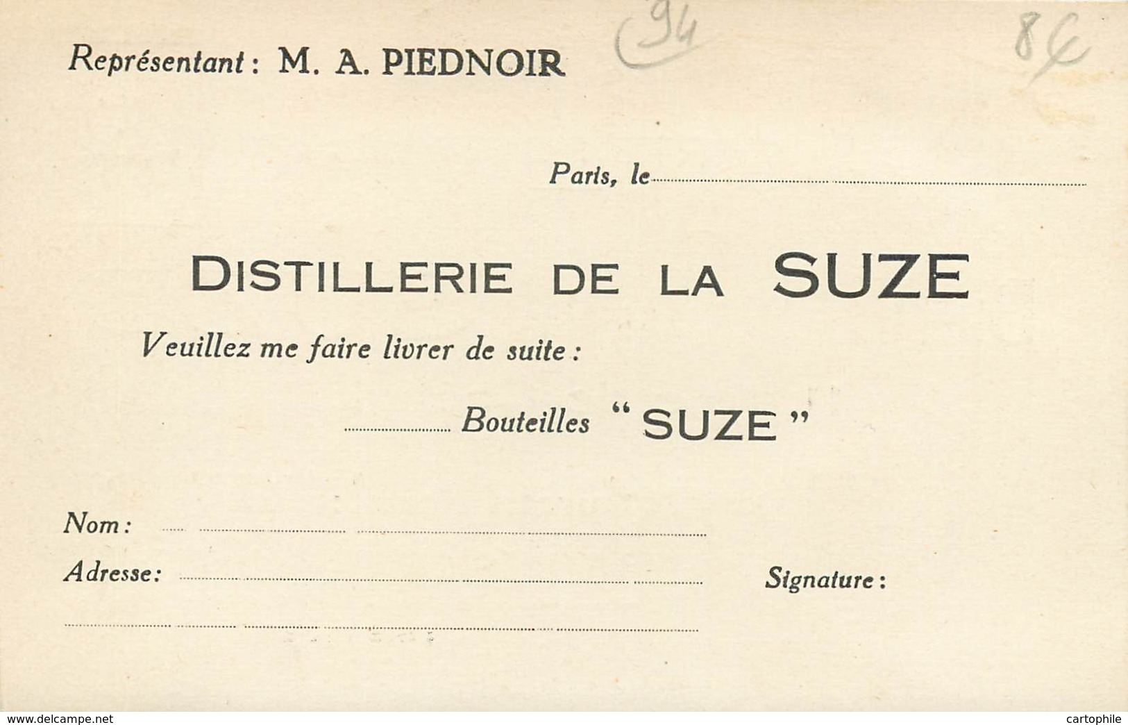 94 - MAISONS ALFORT - Carte Publicitaire De La Distillerie De La Suze - Maisons Alfort