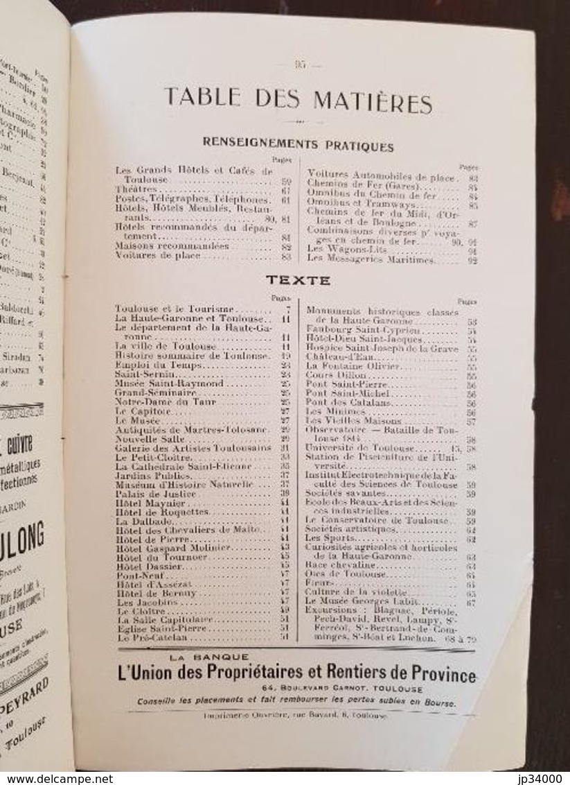Livret-Guide de TOULOUSE et HAUTE GARONNE 1912. Bel état. (regionalisme midi pyrénées, languedoc) FRAIS DE PORT INCLUS