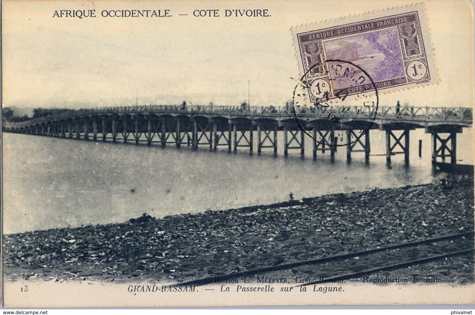 1917 , COTE D'IVOIRE - COSTA DE MARFIL , TARJETA POSTAL CIRCULADA , GRAND BASSAM - LA PASSERELLE SUR LA LAGUNE - Cartas & Documentos