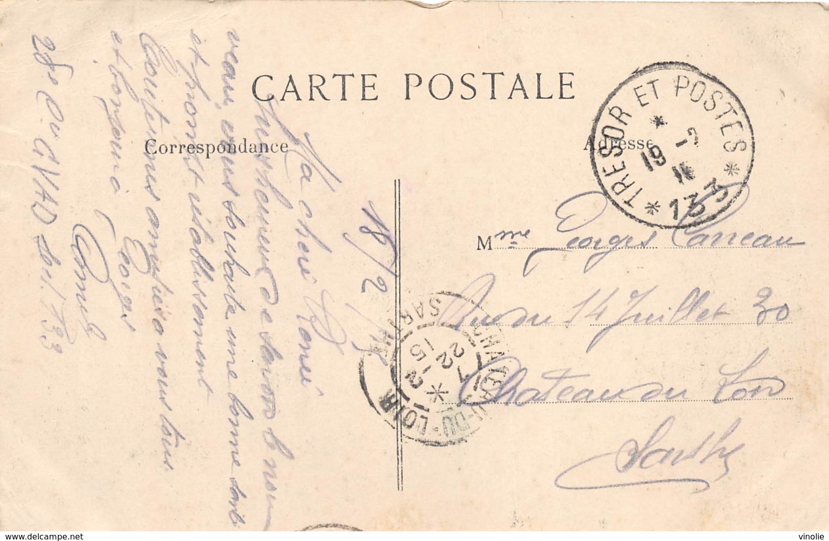 D-19-182 : CARTE POSTALE AVEC CACHET FRANCHISE MILITAIRE. TRESOR ET POSTES. N° 133 - Guerre De 1939-45