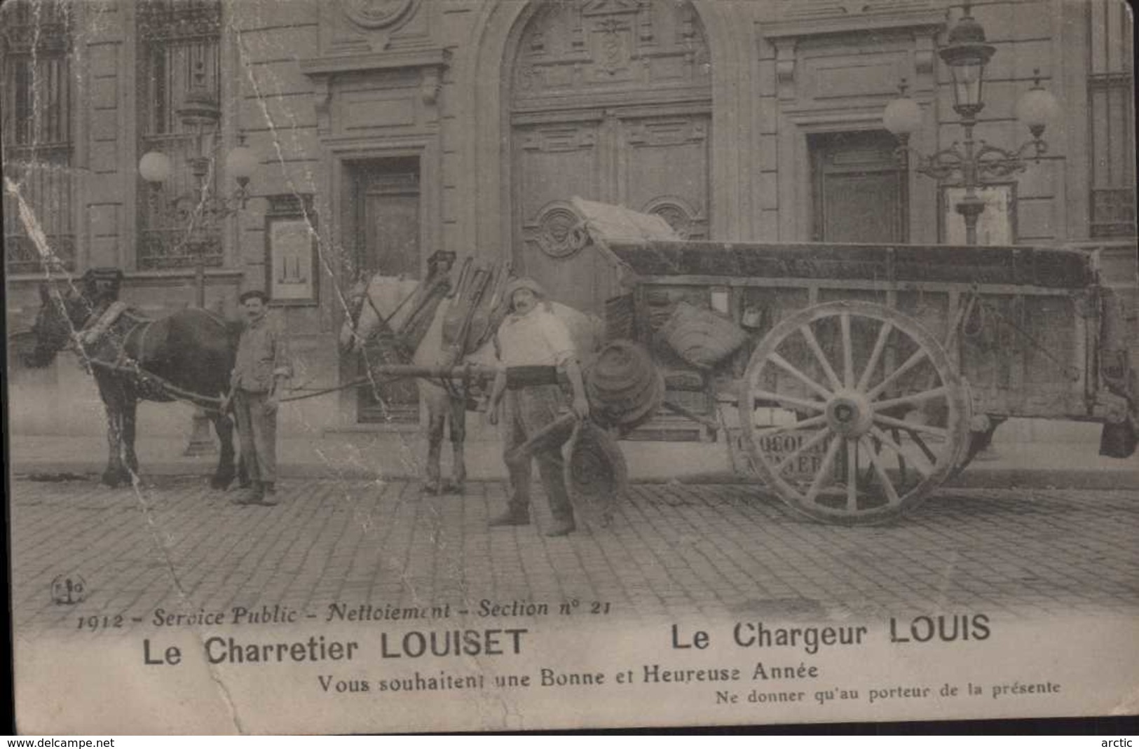 Service Public De Nettoiement Section N° 21 Le Charrtier Louiset Le Chargeur Louis  Carte De Vœux RARE - Non Classés