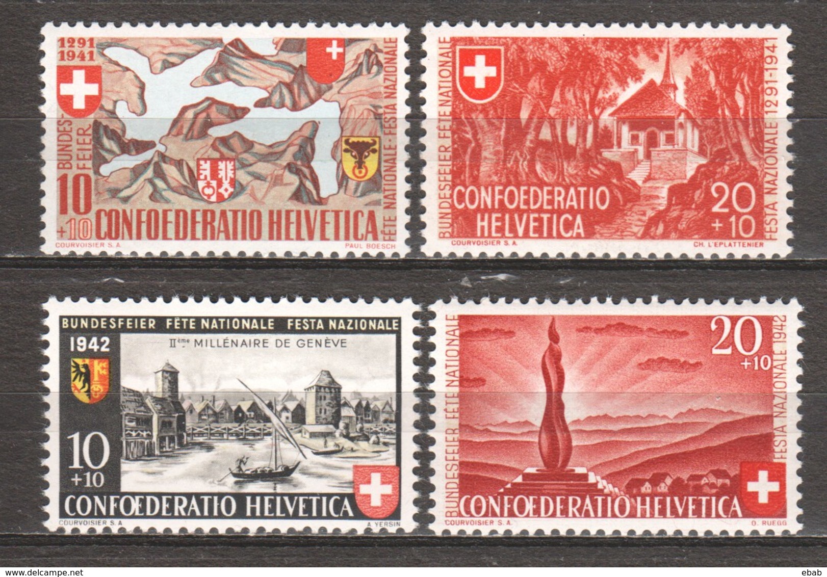 Switzerland 1941-1942 Mi 396-397-408-409 MNH CONFEDERATIO HELVETICA - Neufs