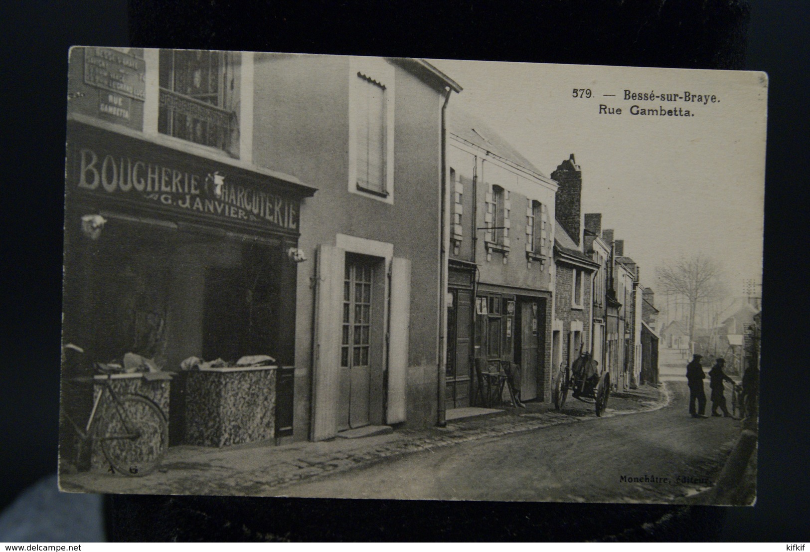 CPA Carte  Ancienne Bessé Sur Braye Rue Gambetta Boucherie Charcuterie G Janvier - Autres & Non Classés