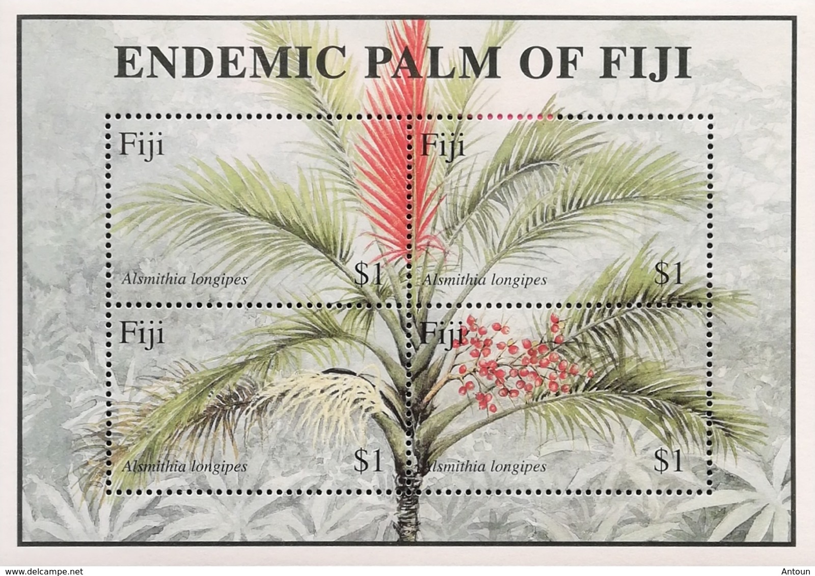 Fiji  2000 ENDEMIC PALM OF FIJI S/S - Fiji (1970-...)