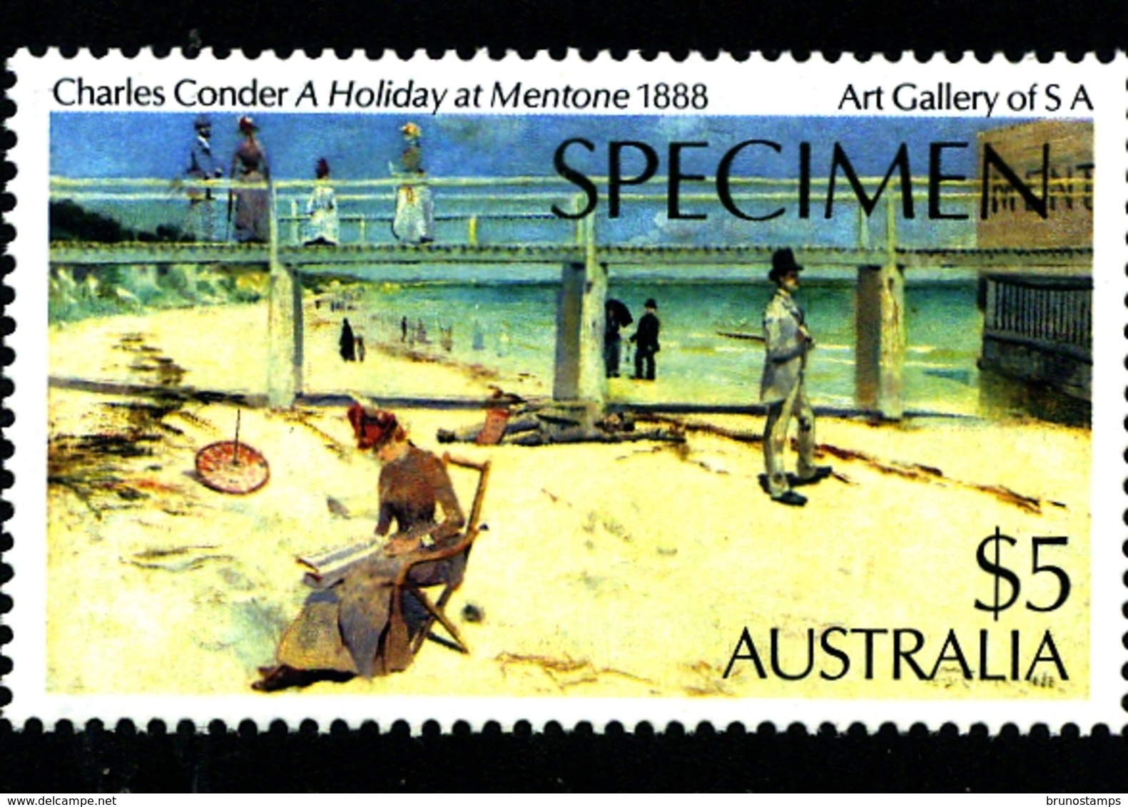 AUSTRALIA - 1988  $  5  HOLIDAY AT MENTONE  SPECIMEN  OVERPRINTED  MINT NH - Abarten Und Kuriositäten