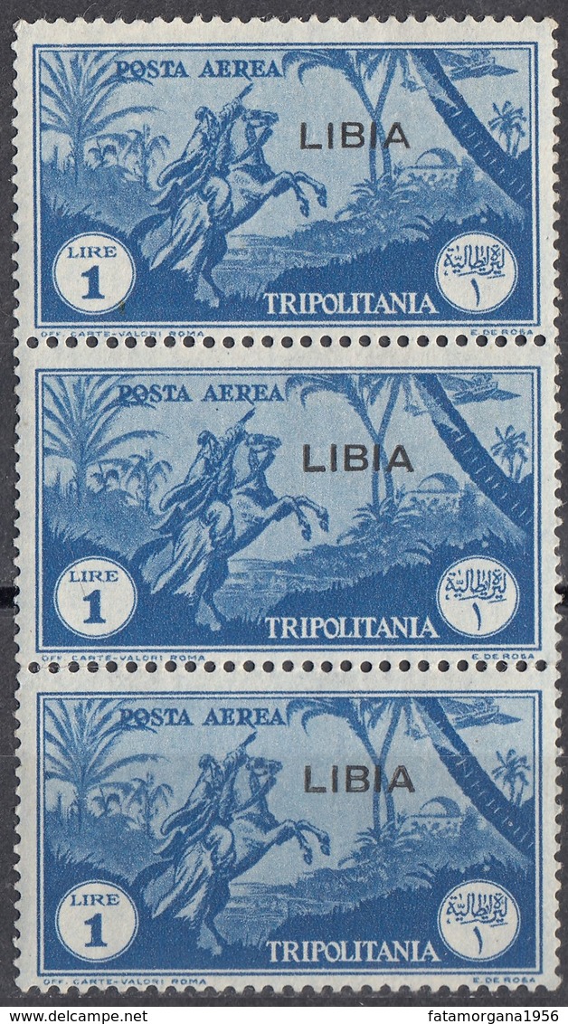 LIBIA (COLONIA ITALIANA) - 1937 - Tre Valori Nuovi MNH Di Yvert Posta Aerea 5 Uniti Fra Loro. - Libyen