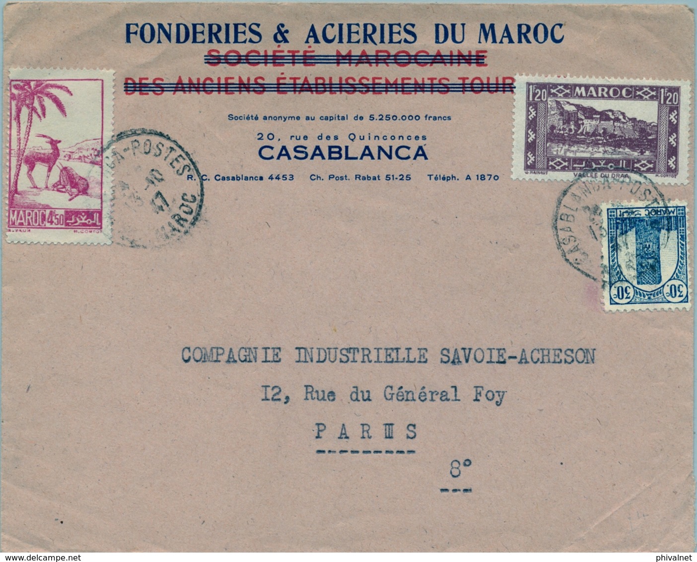 1947 , MARRUECOS FRANCÉS , SOBRE COMERCIAL CIRCULADO ENTRE CASABLANCA Y PARIS - Cartas & Documentos