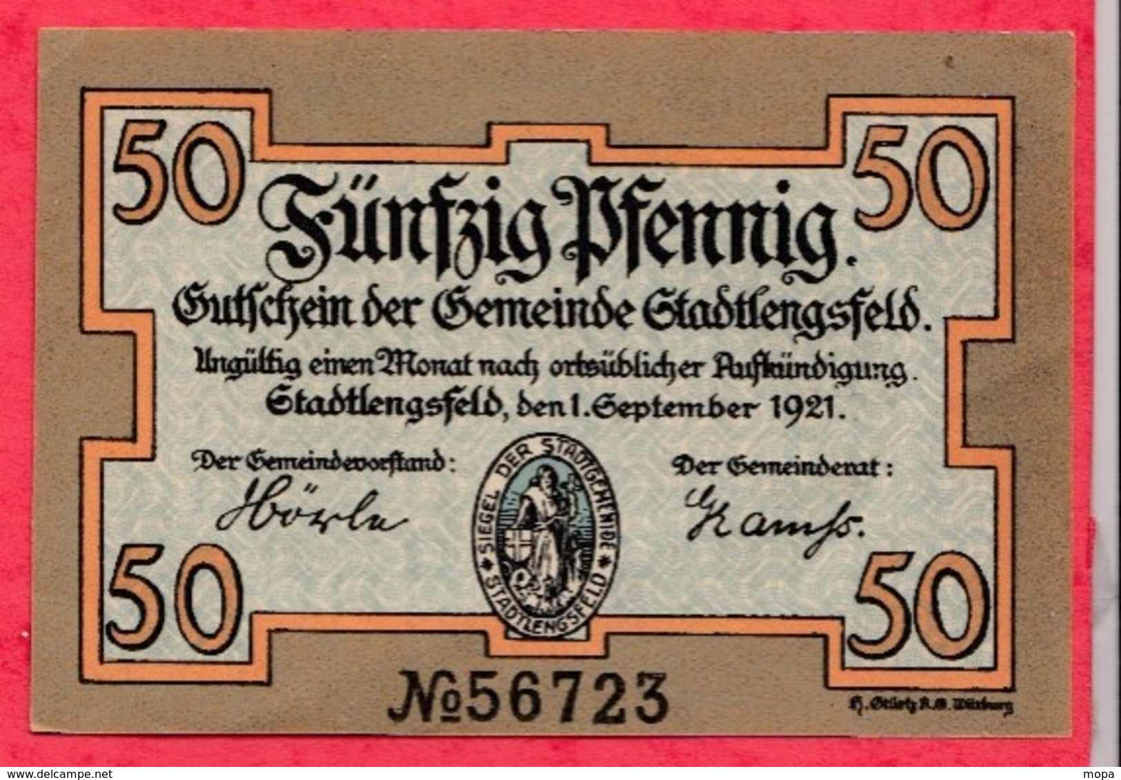 Allemagne 1 Notgeld De 50 Pfenning  Stadtengsfeld UNC N °2623 - Collections