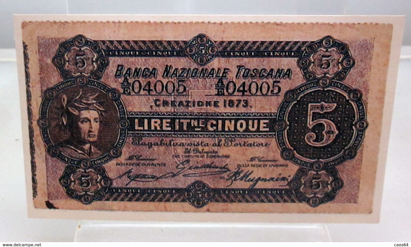 MINI BANCONOTA FAC-SIMILE LIRE CINQUE - Fiktive & Specimen