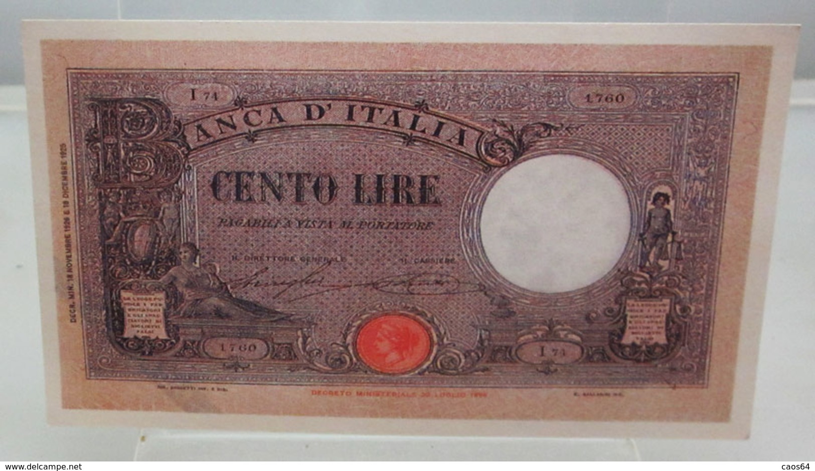 MINI BANCONOTA FAC-SIMILE CENTO LIRE - Specimen