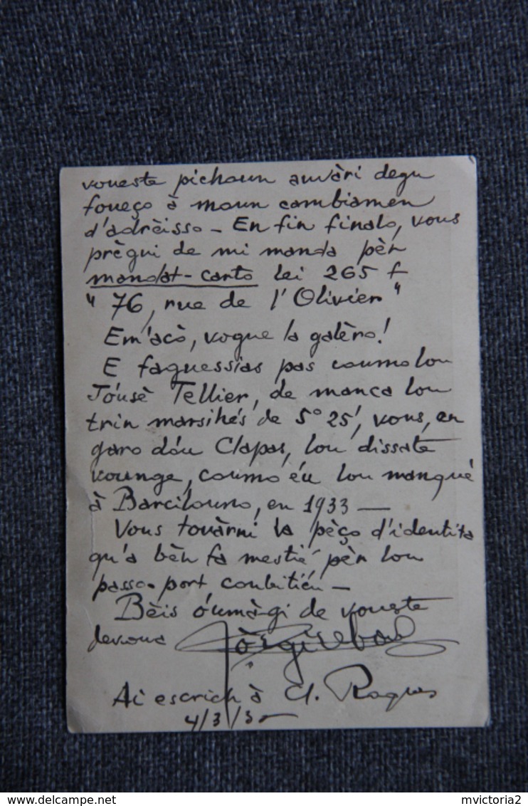 Portrait, écrit Provençal Et Autographe De JORGI REBOUL, Poète Occitan Né En 1901 à MARSEILLE ( Format CPA) - Ecrivains
