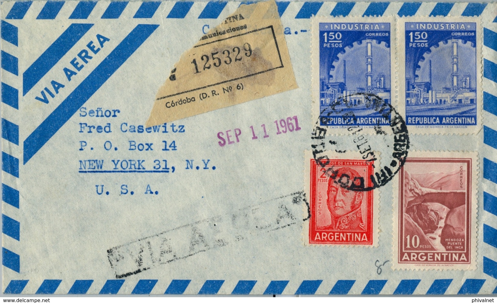 1961 . ARGENTINA , CERTIFICADO VIA AÉREA , CÓRDOBA - NUEVA YORK - Cartas & Documentos