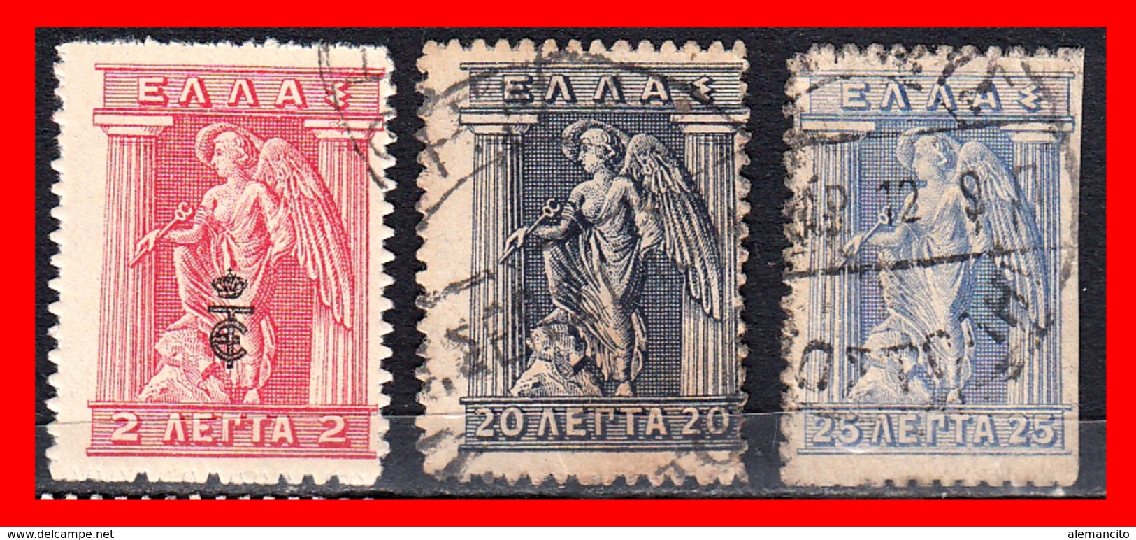 GRECIA – GREECE  3 SELLOS 1913-23 - IRIS HOLDING CADUCEUS - Usados