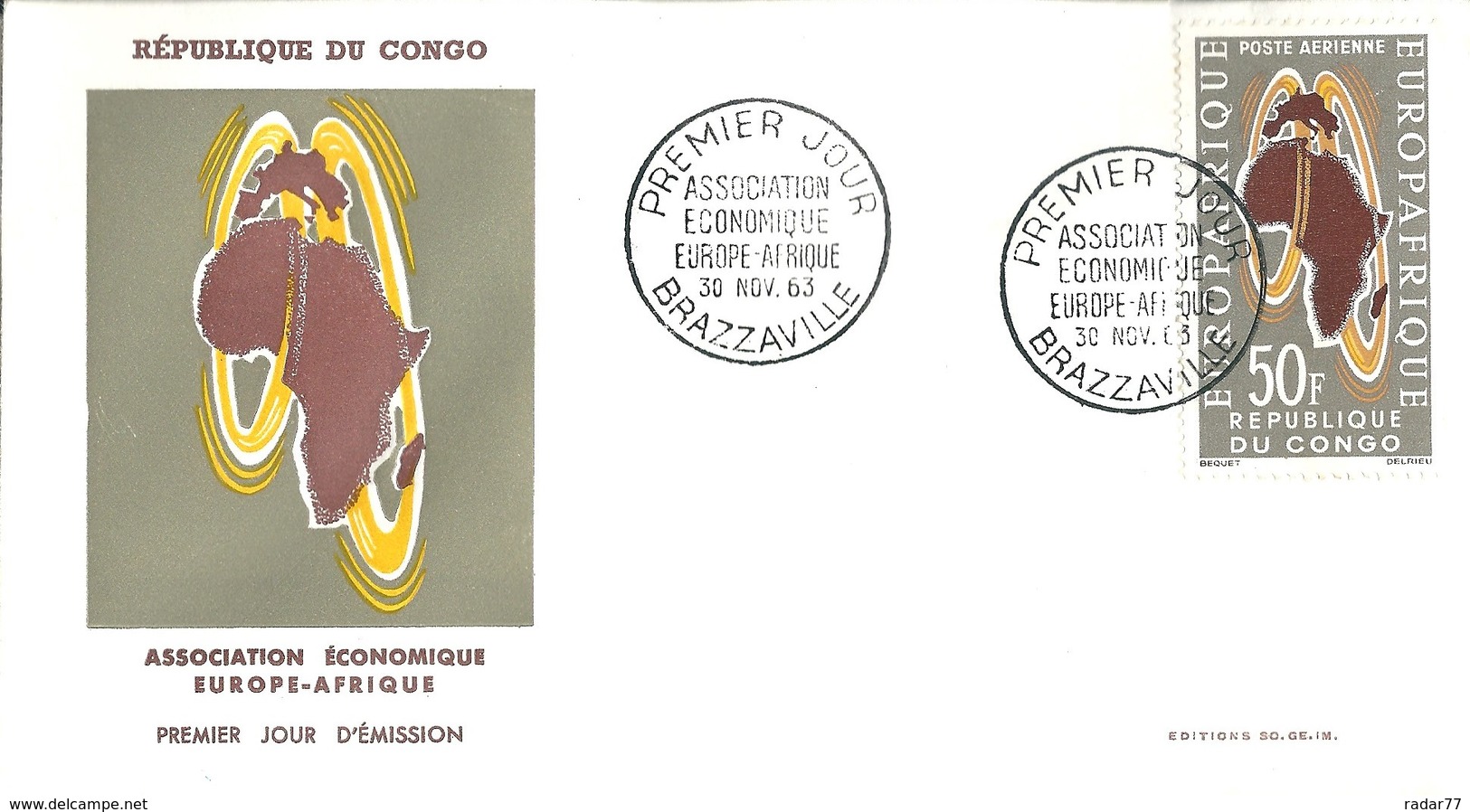 1er Jour FDC Congo Poste Aérienne N°14 Europafrique - FDC