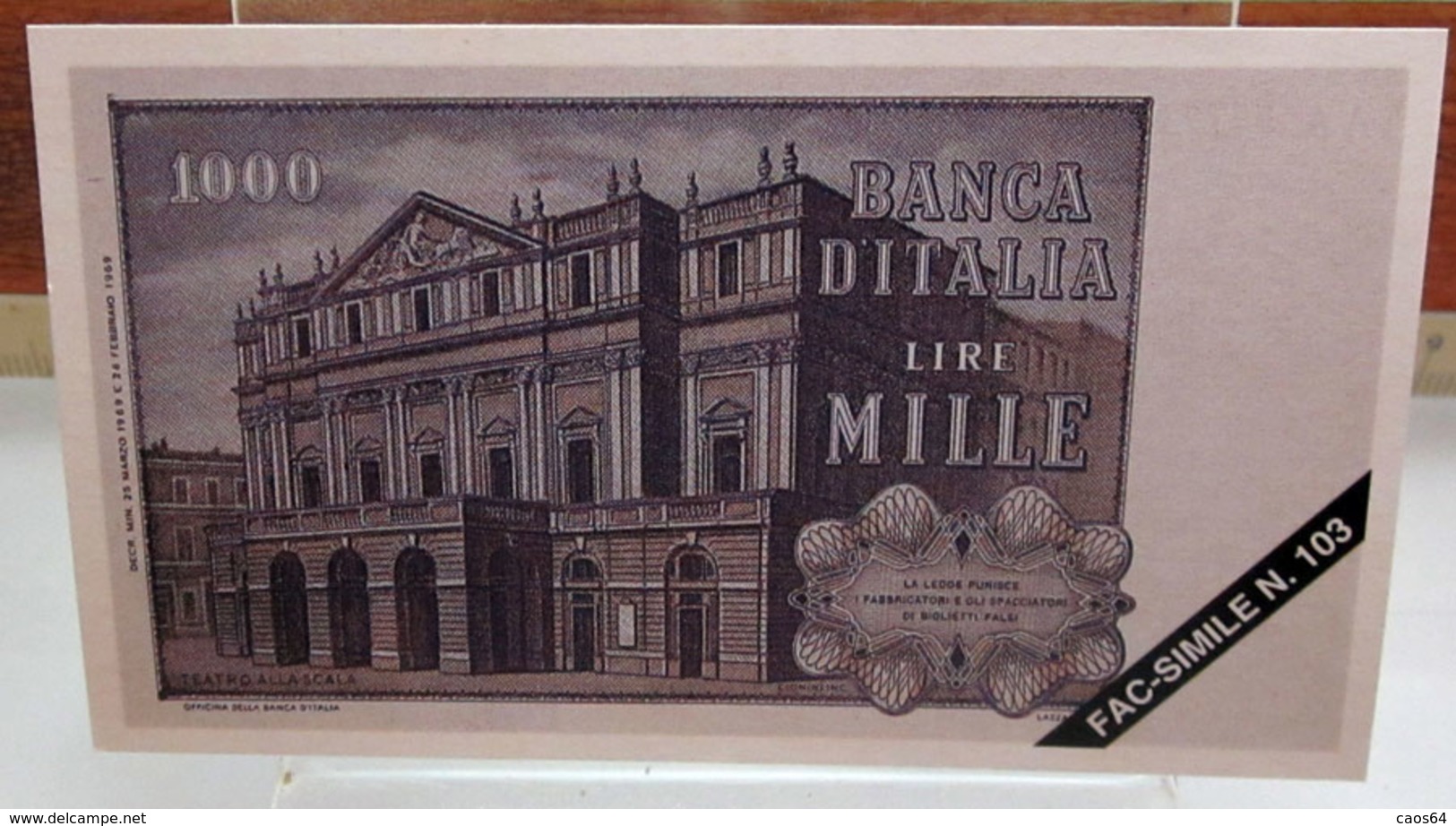MINI BANCONOTA FAC-SIMILE MILLE LIRE 1969 - Specimen