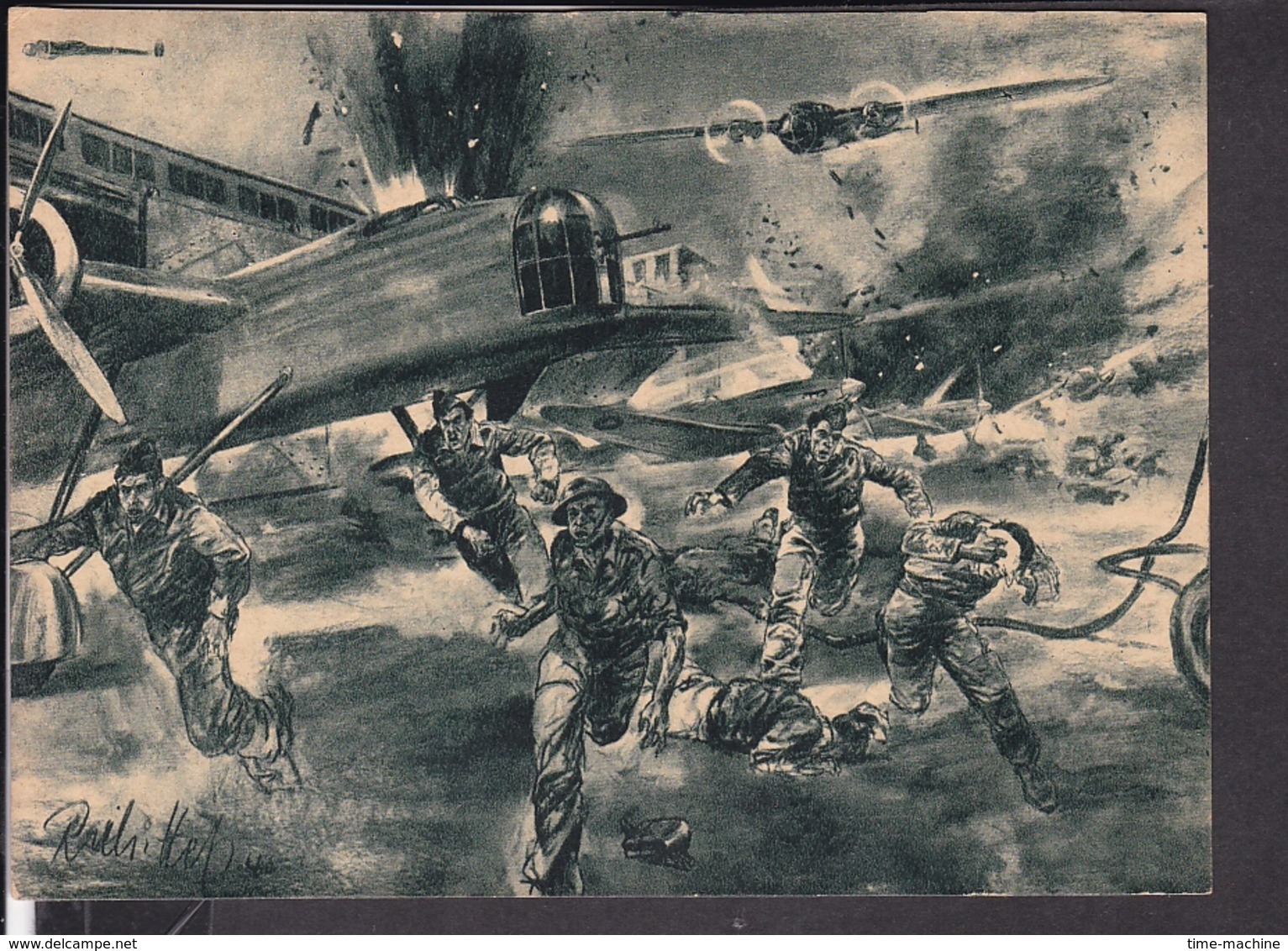 Postkarte Überraschender Angriff Deutscher Kampfflugzeuge .... , Luftwaffen - Illustrierte " Der Adler " - Briefe U. Dokumente