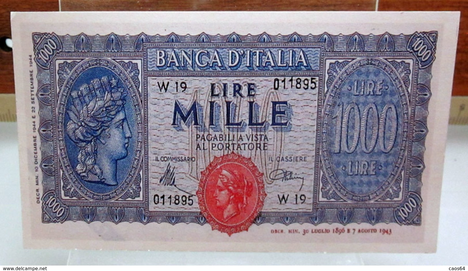 MINI BANCONOTA FAC-SIMILE LIRE MILLE 1944 - Fictifs & Spécimens