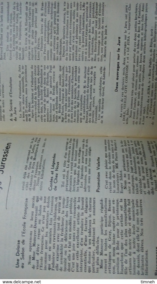 N°44 PAYS JURASSIEN - HISTOIRE FOLKLORE TOURISME LITTERATURE BEAUX-ARTS Marcel CORON 1951-1952 publicités