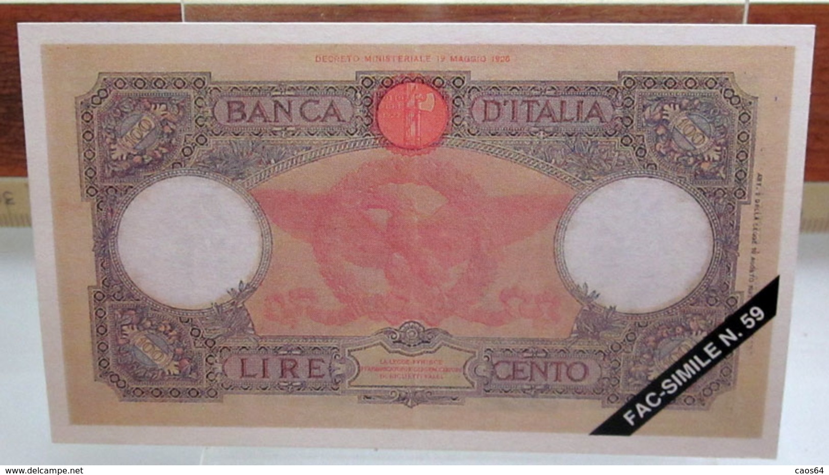 MINI BANCONOTA FAC-SIMILE LIRE CENTO 1931 - Specimen