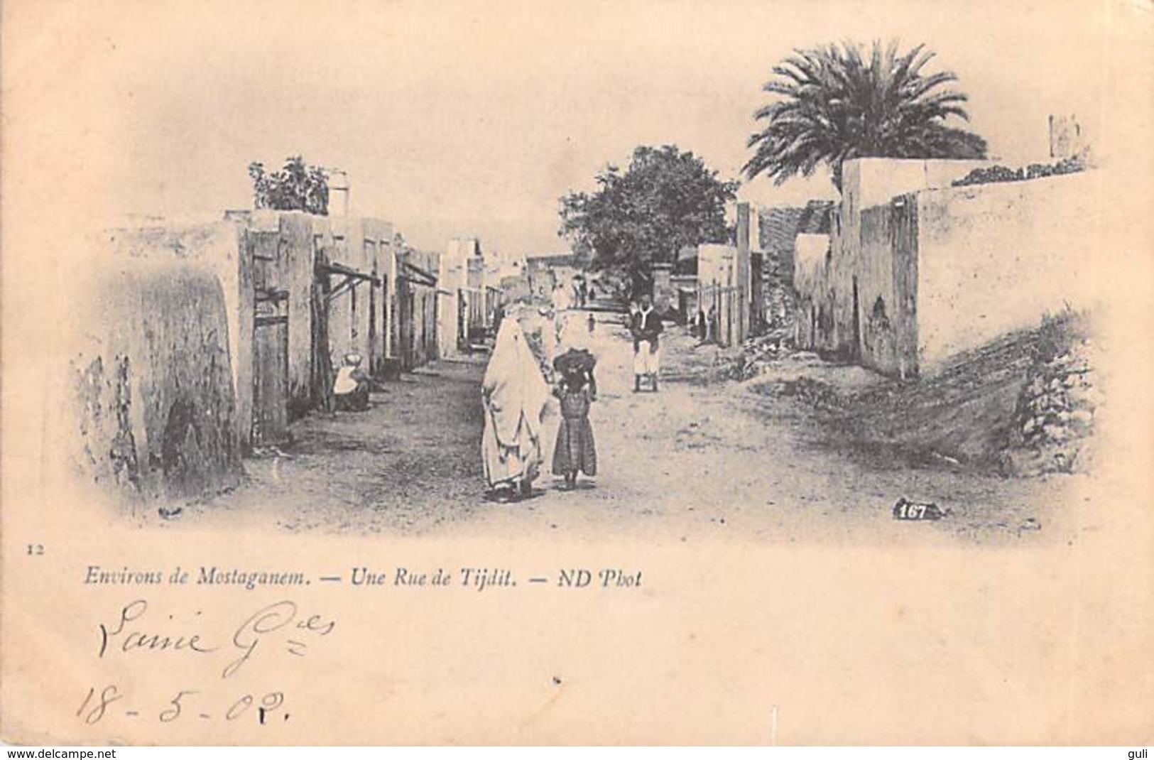AFRIQUE Algérie  Environs De  MOSTAGANEM Une Rue De TIJDIT  - Cpa DOS SIMPLE Année 1902  *PRIX FIXE - Mostaganem