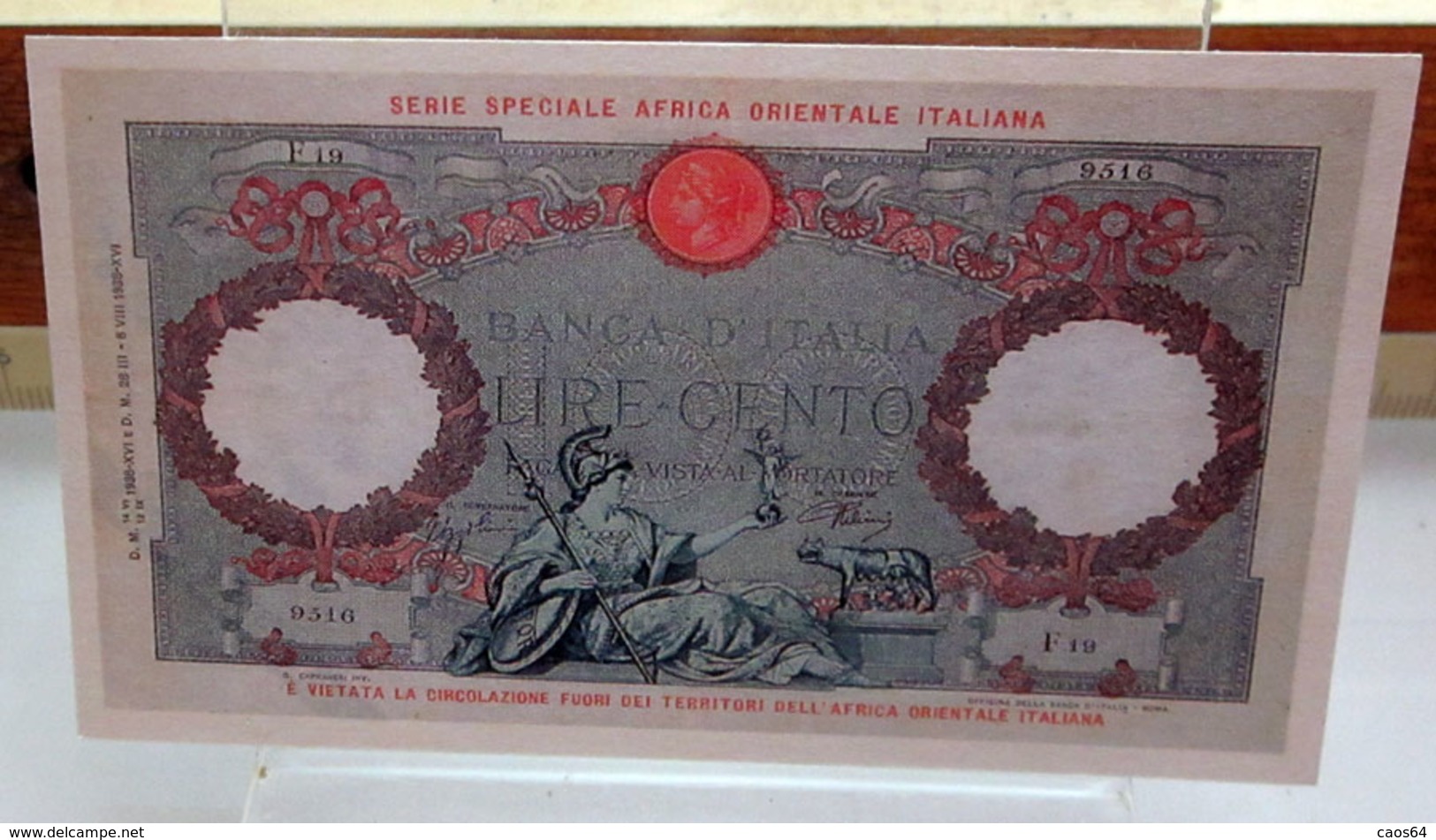 MINI BANCONOTA FAC-SIMILE LIRE CENTO SERIE SPECIALE AFRICA ORIENTALE - Fiktive & Specimen