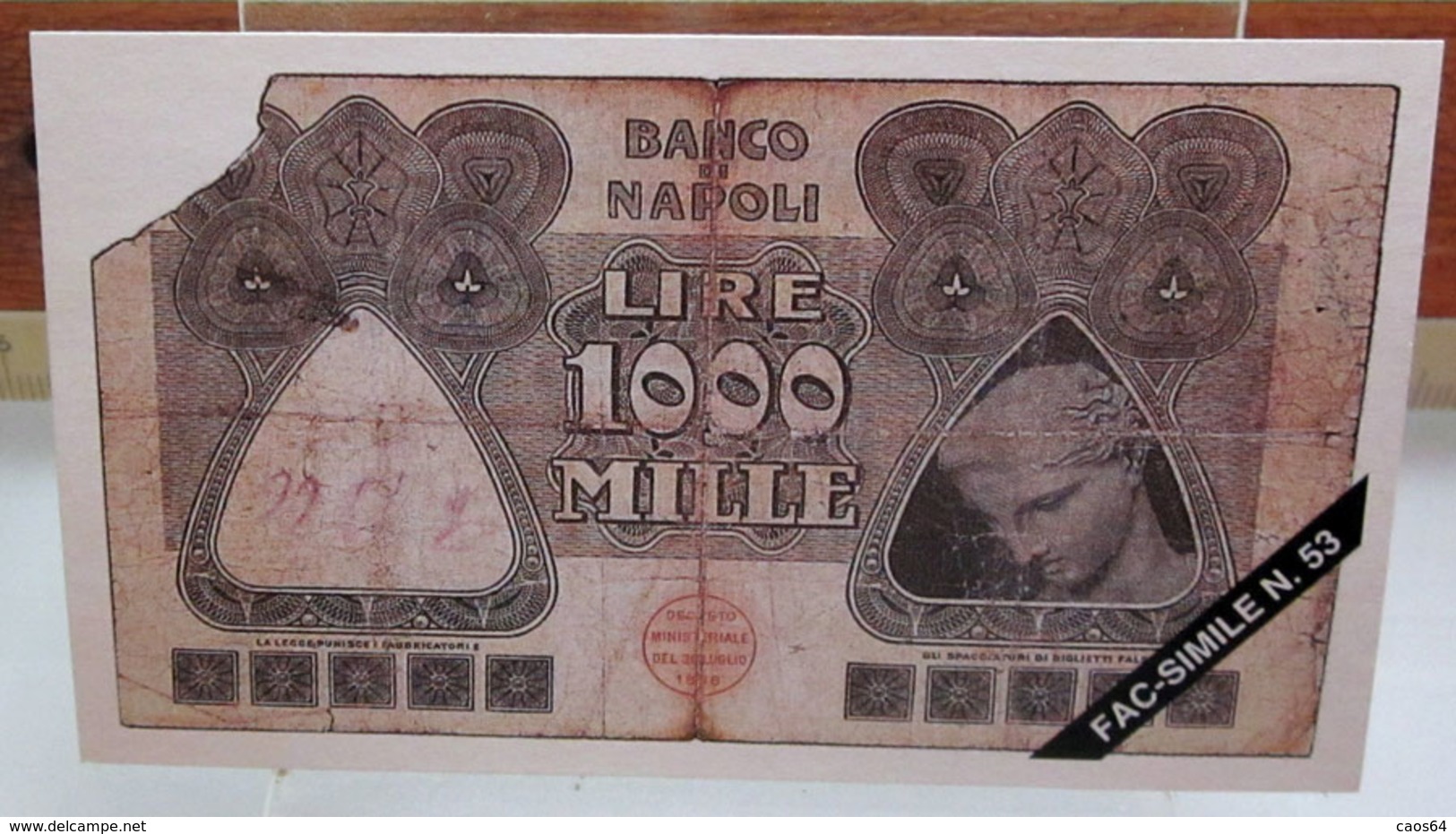 MINI BANCONOTA FAC-SIMILE LIRE MILLE BANCO NAPOLI - Specimen