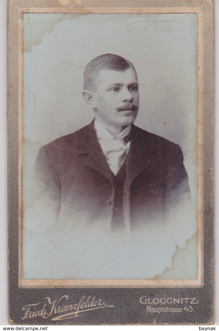 A23  -  CABINET  PHOTO,  CDV  -  AUSTRIA, GLOGGNITZ  --   GENTLEMAN  /  FOTOGRAF   FRIEDRICH KRANZFELDER  -  10,5 X 6,5 - Alte (vor 1900)