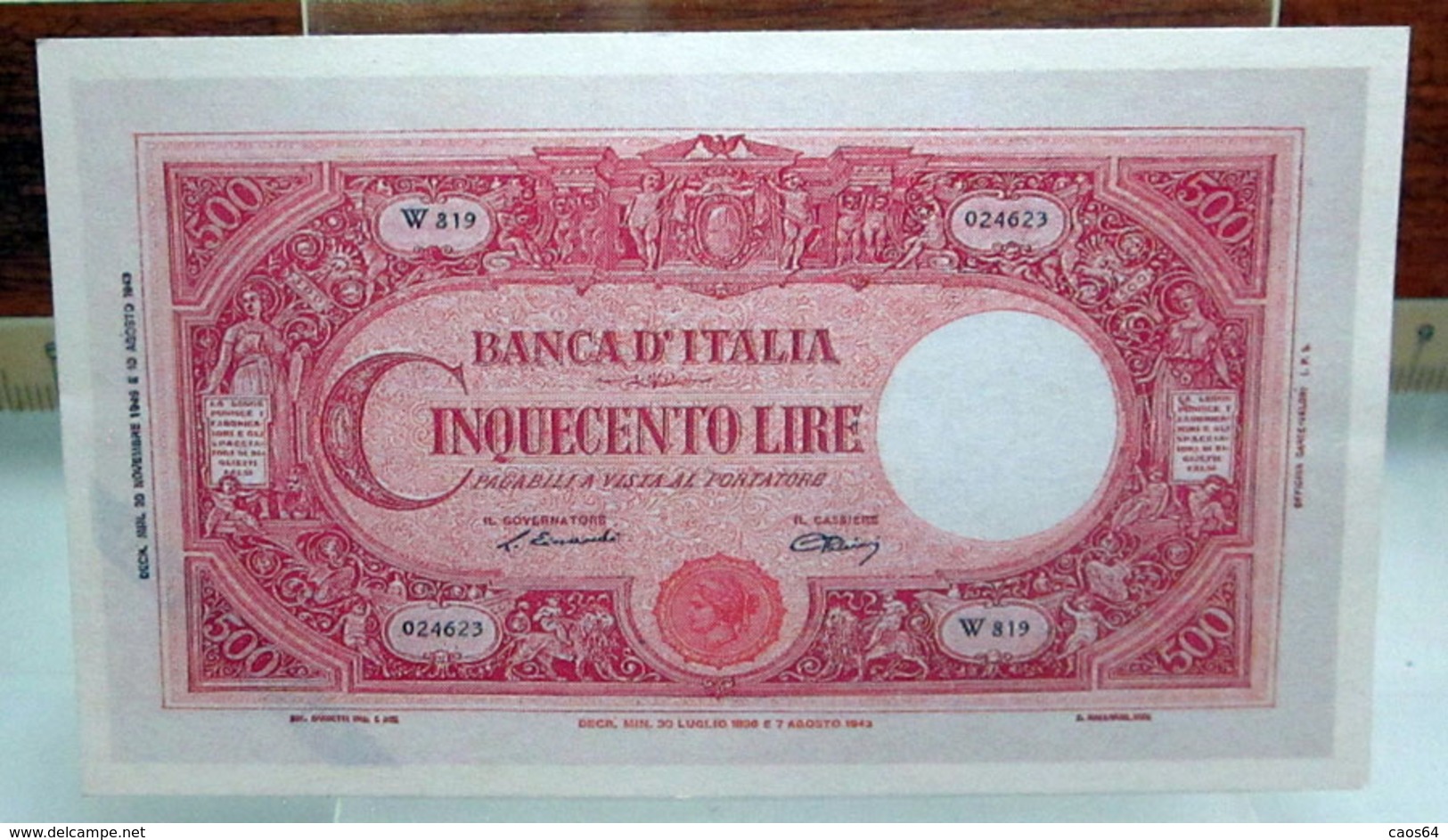 MINI BANCONOTA FAC-SIMILE CINQUECENTO LIRE 1943 - Fiktive & Specimen