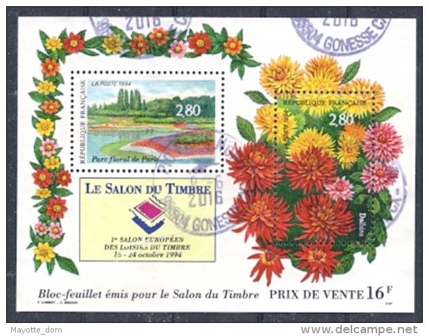FRANCE 1994 Bloc Salon Timbre Parc Floral Oblitéré Dalhias Flower Fleur - Oblitérés