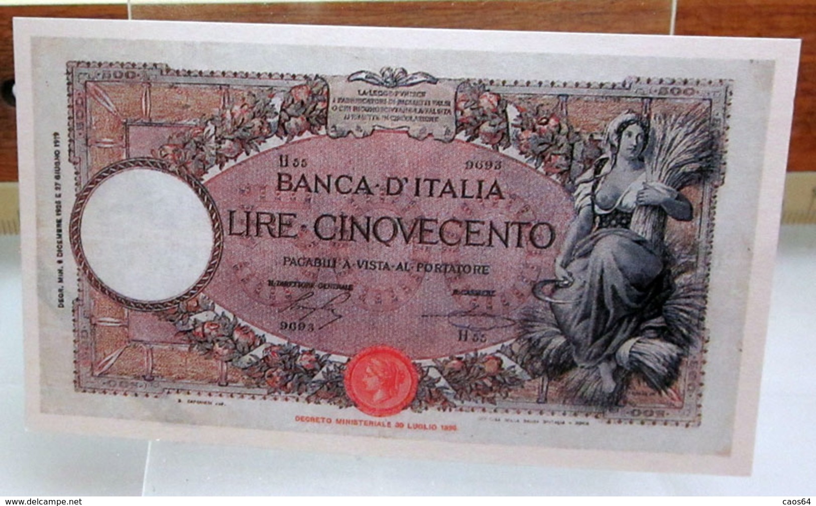 MINI BANCONOTA FAC-SIMILE CINQUECENTO LIRE 1919 - Specimen