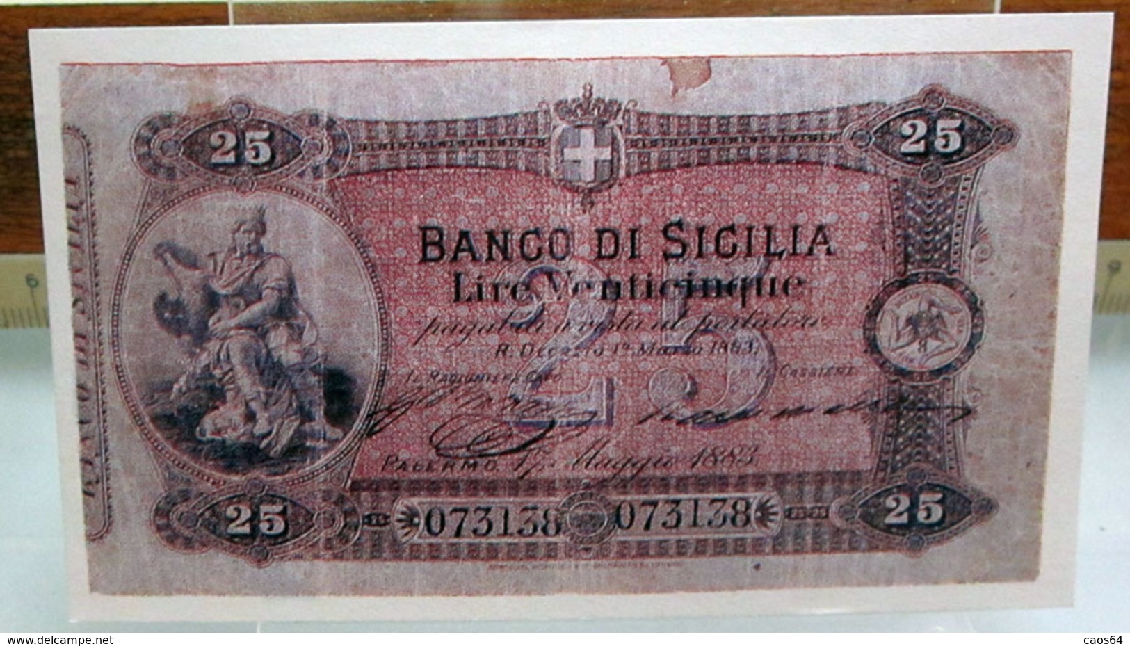 MINI BANCONOTA FAC-SIMILE LIRE VENTICINQUE BANCO DI SICILIA - Specimen