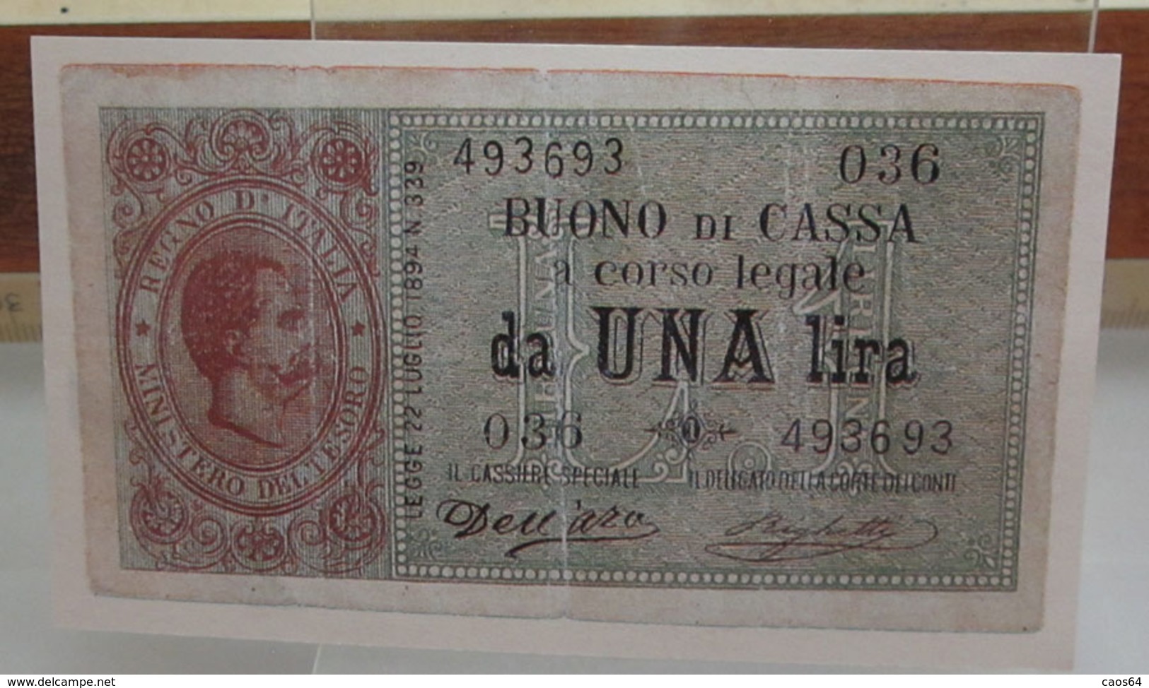 MINI BANCONOTA FAC-SIMILE LIRE UNA BUONO DI CASSA 1893 - Specimen