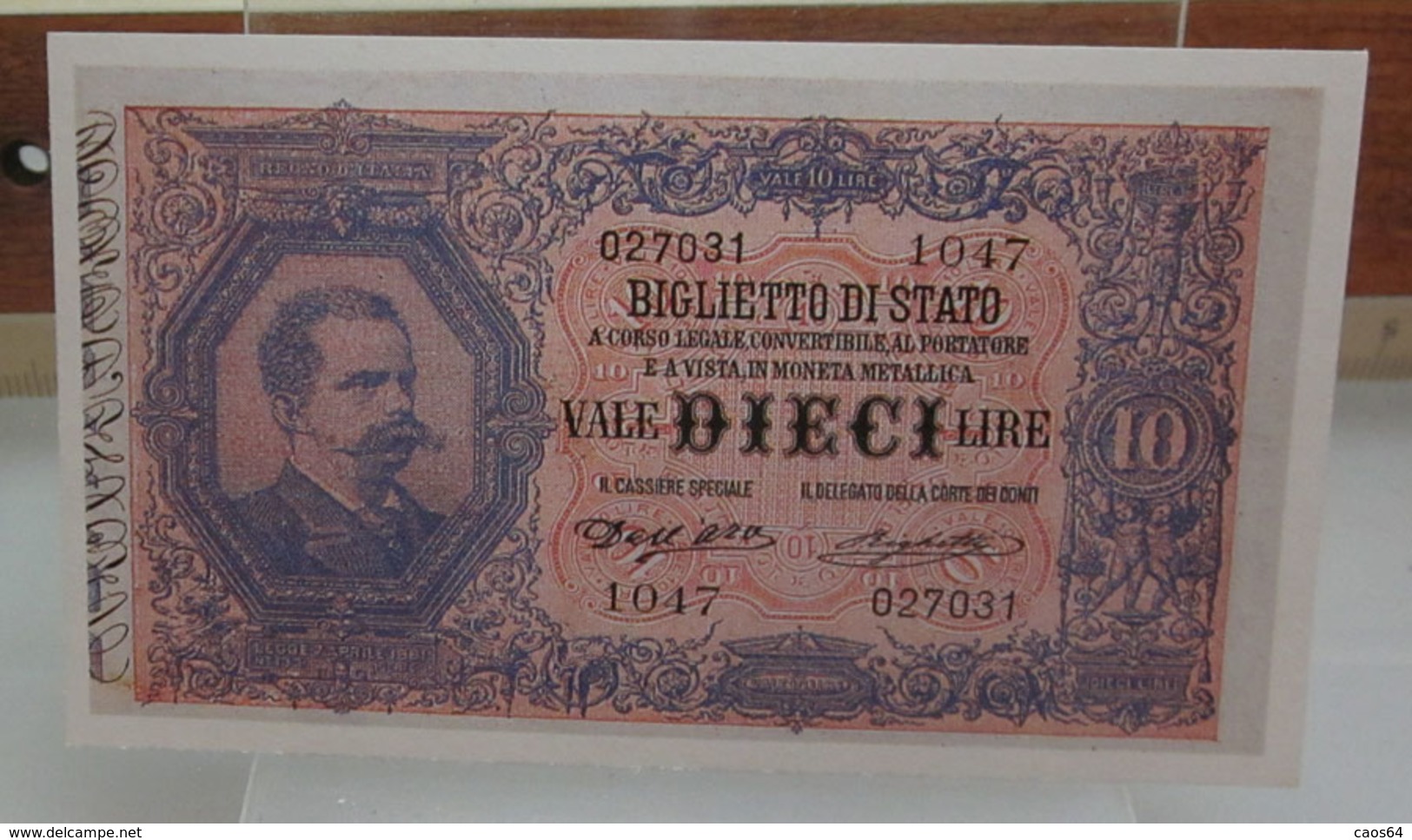 MINI BANCONOTA FAC-SIMILE LIRE DIECI BIGLIETTO DI STATO 1888 - Specimen