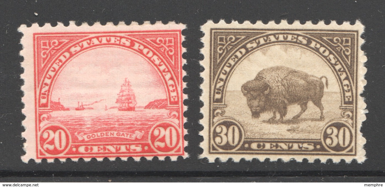 1920 Regular Issue  20¢ Golden Gate, 30¢ Buffalo Sc 698, 700  MH - Unused Stamps