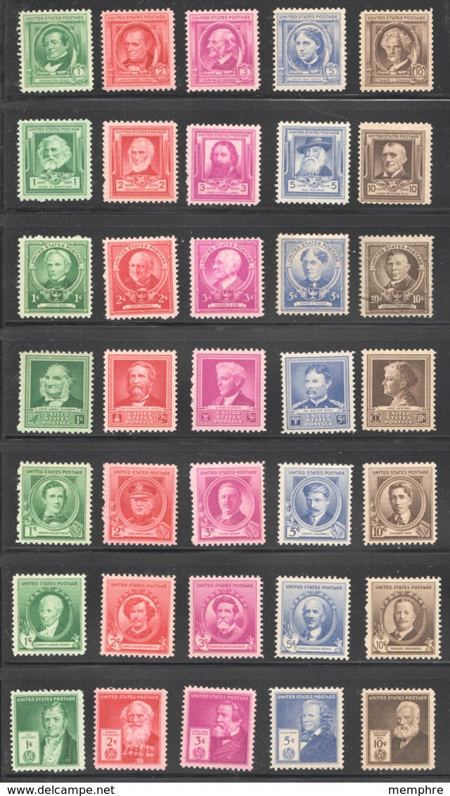 1940  Famous Americans 7 Complete Sets  Sc 859-893  MNH Except 873 Used - Unused Stamps