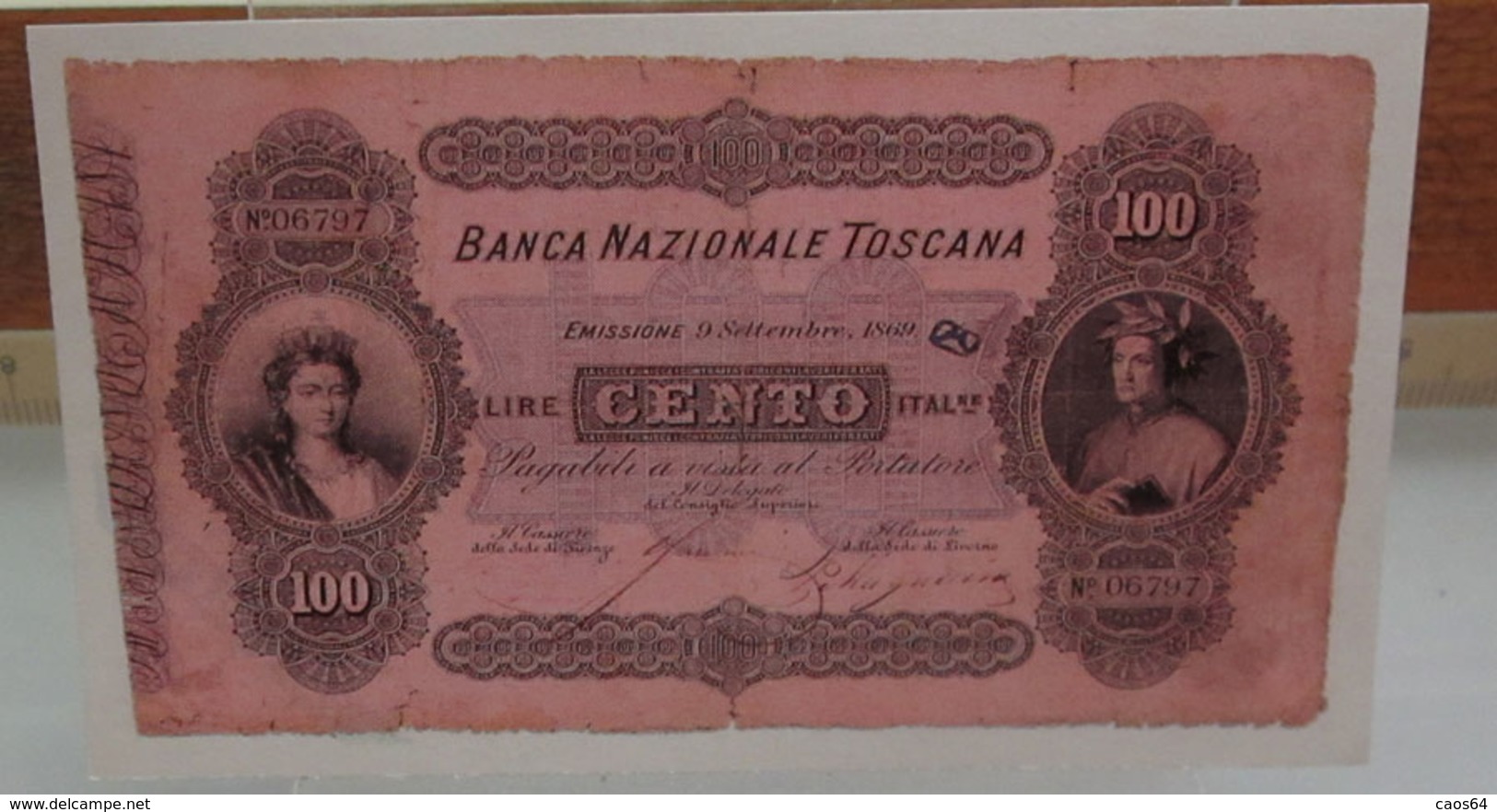 MINI BANCONOTA FAC-SIMILE CENTO LIRE BANCA NAZIONALE TOSCANA - Specimen