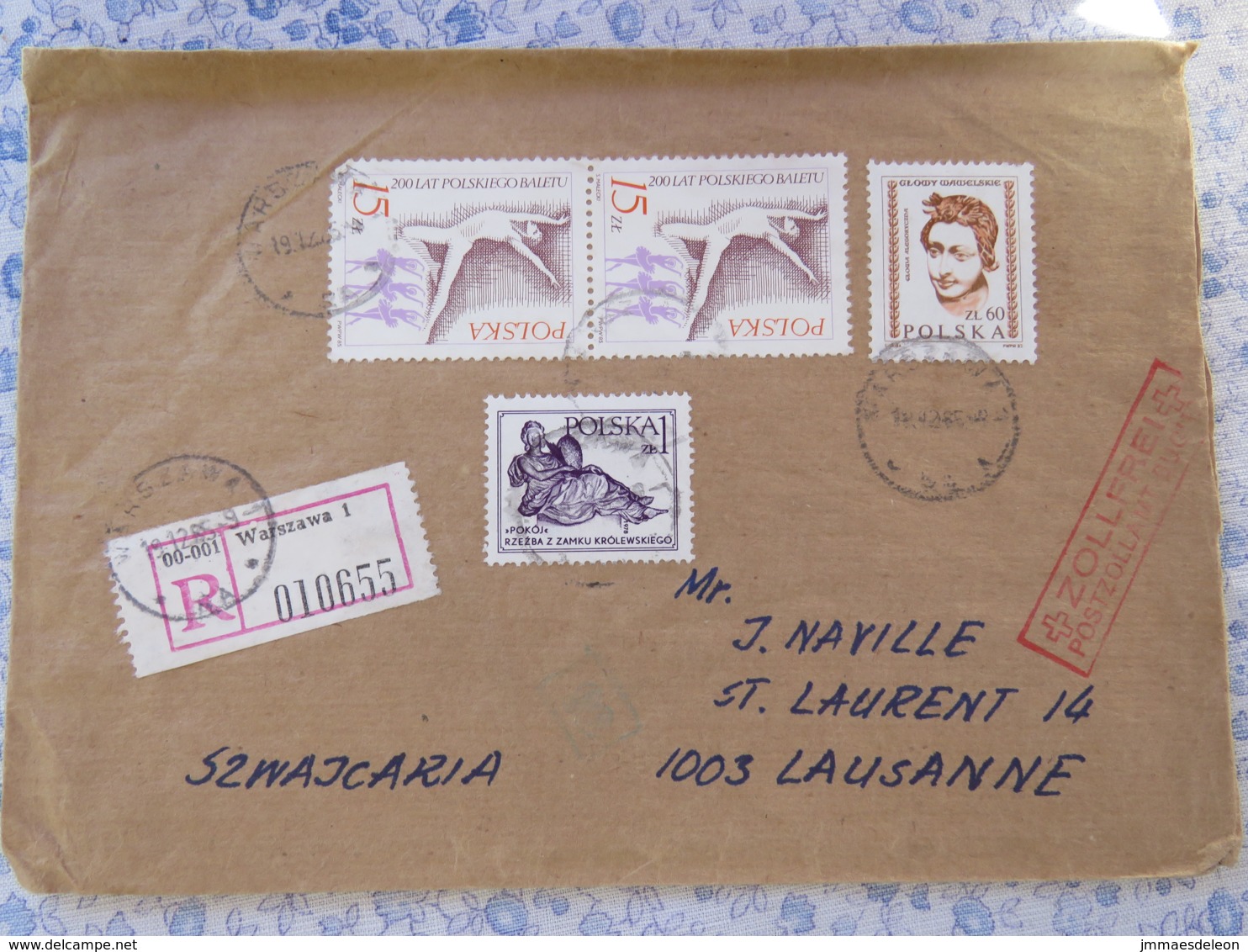 Poland 1989 Registered Cover To Switzerland - Archaeology Woman Head - Dance Ballet - Peace Statue - Covers & Documents