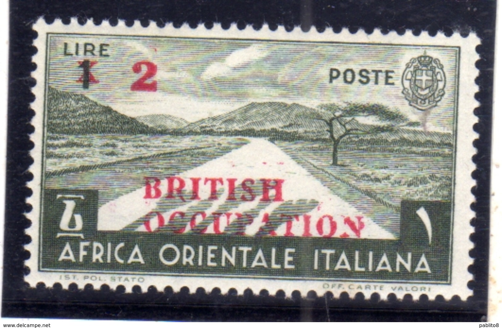 AFRICA ORIENTALE 1941 OCCUPAZIONE BRITANNICA SOPRASTAMPATO DEL 1938 SURCHARGED LIRE 2 SU 1 MLH - Afrique Orientale