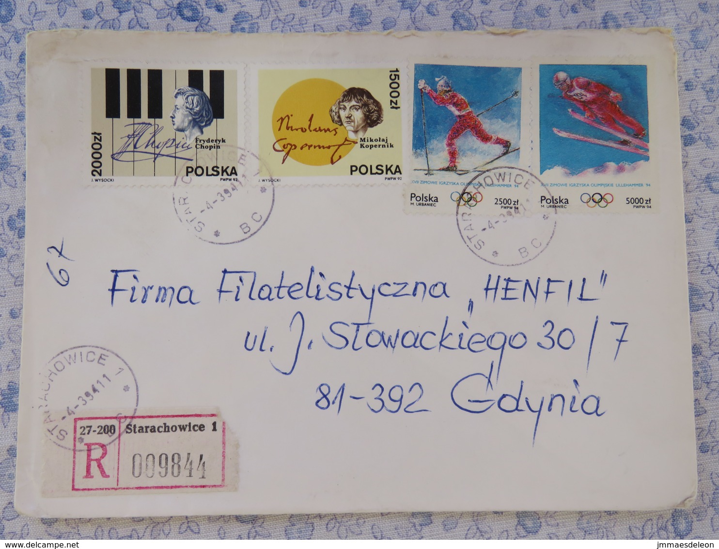 Poland 1994 Registered Cover To Gdynia - Olympic Games - Ski - Copernicus - Chopin Piano Music - Lettres & Documents