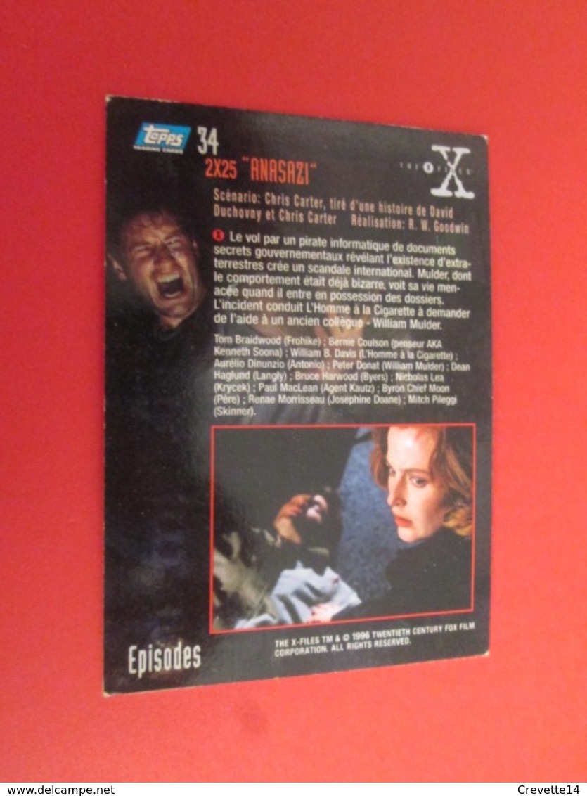 1-25  TRADING CARD TOPPS SERIE TELE X-FILES MULDER SCULLY : N°34 2x25 ANASAZI - X-Files