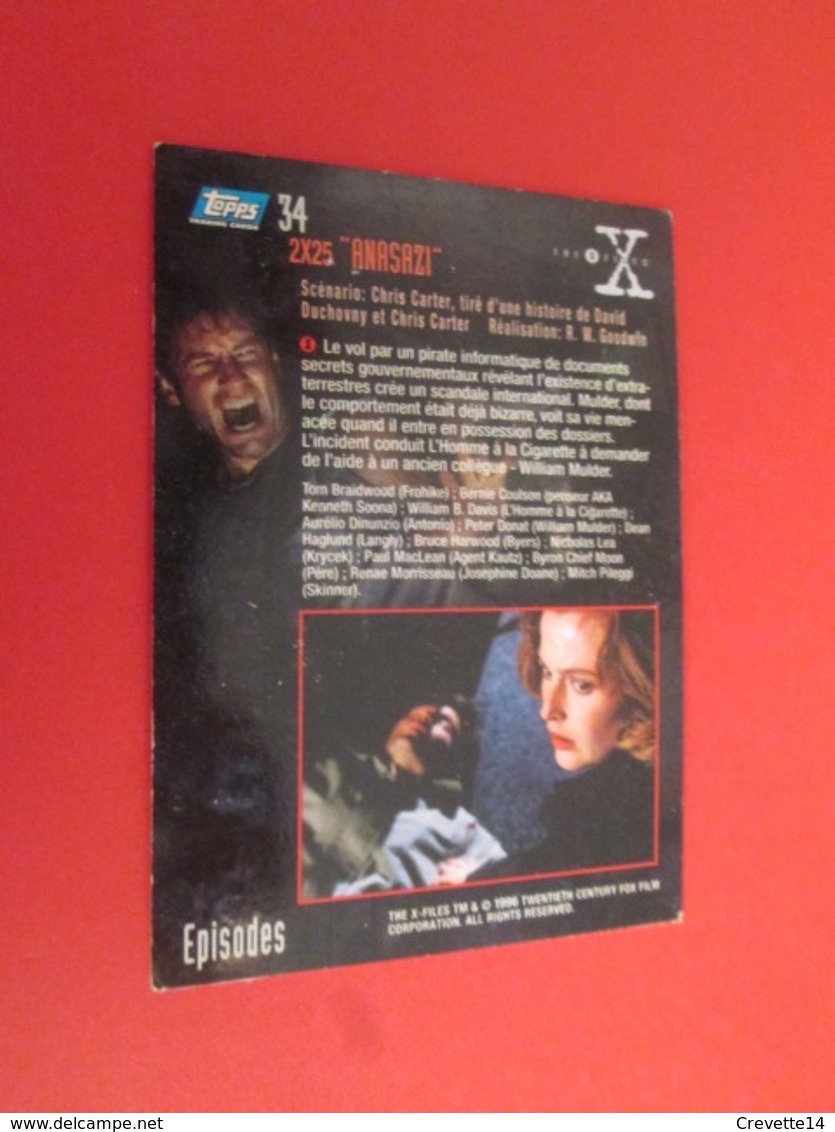 1-25  TRADING CARD TOPPS SERIE TELE X-FILES MULDER SCULLY : N°34 2x25 ANASAZI - X-Files