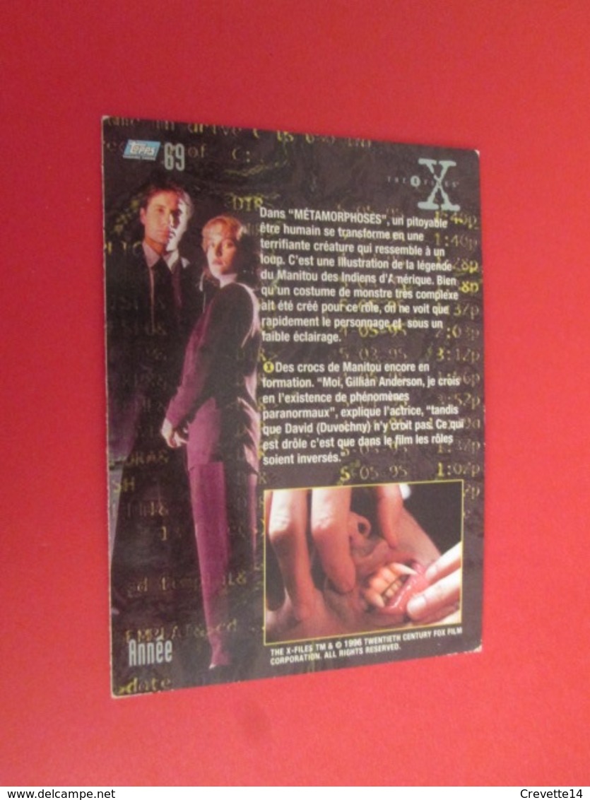 1-25  TRADING CARD TOPPS SERIE TELE X-FILES MULDER SCULLY : N°69 ANNEE - X-Files