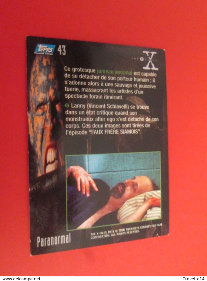 26/50  TRADING CARD TOPPS SERIE TELE X-FILES MULDER SCULLY : N°43 PARANORMAL - X-Files