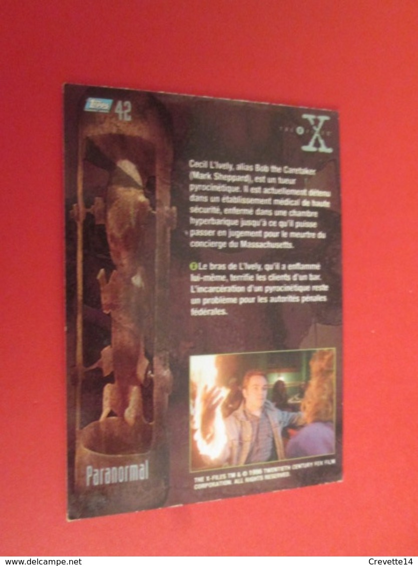 26/50  TRADING CARD TOPPS SERIE TELE X-FILES MULDER SCULLY : N°42 PARANORMAL - X-Files