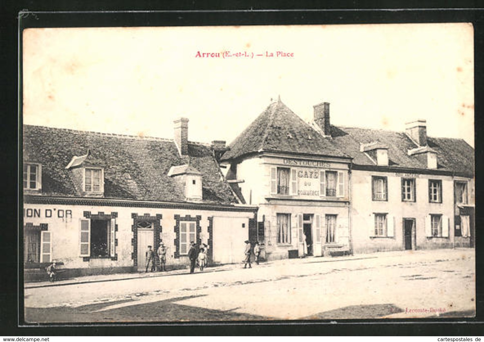 CPA Arrou, La Place & Café Du Commerce - Autres & Non Classés