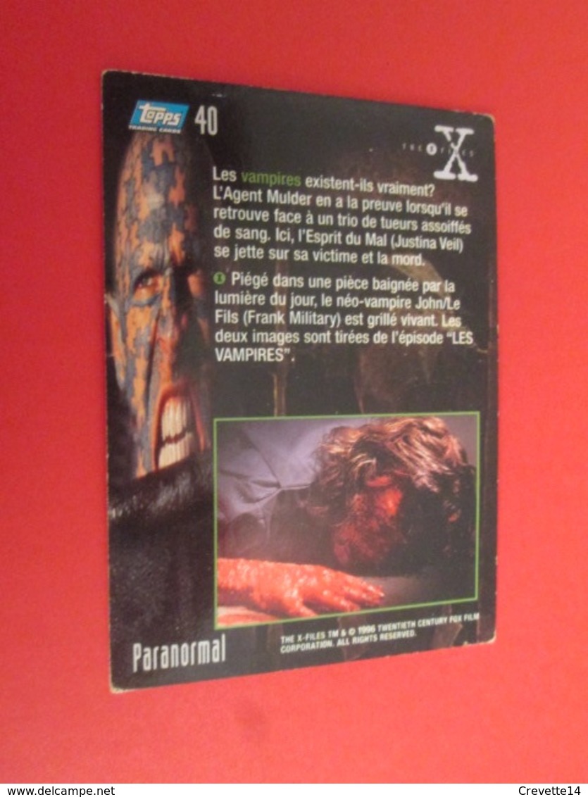 26/50  TRADING CARD TOPPS SERIE TELE X-FILES MULDER SCULLY : N°40 PARANORMAL - X-Files