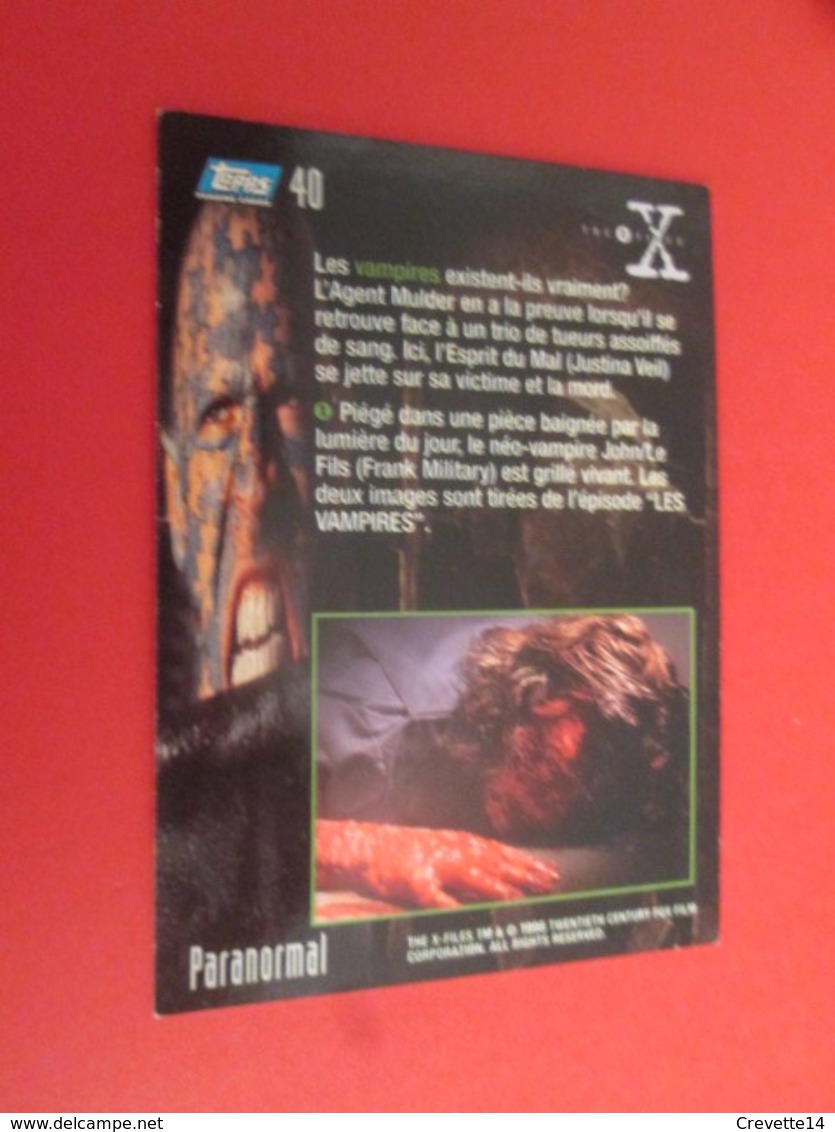 26/50  TRADING CARD TOPPS SERIE TELE X-FILES MULDER SCULLY : N°40 PARANORMAL - X-Files