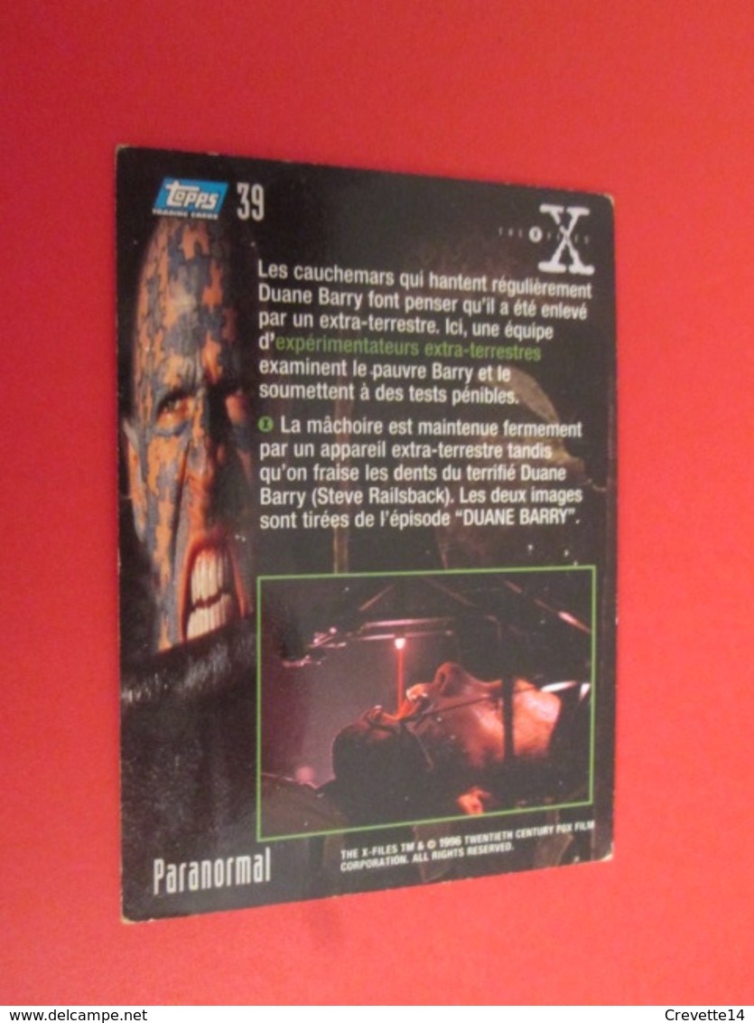 26/50  TRADING CARD TOPPS SERIE TELE X-FILES MULDER SCULLY : N°39 PARANORMAL - X-Files