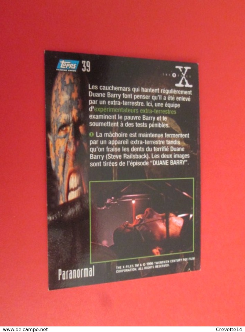 26/50  TRADING CARD TOPPS SERIE TELE X-FILES MULDER SCULLY : N°39 PARANORMAL - X-Files